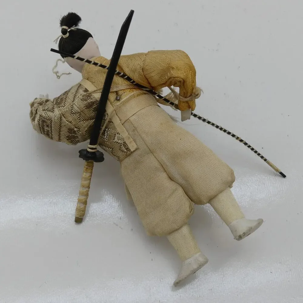 Rare Antique 19th C Japanese Gofun Samurai Warrior Doll Figure Handmade w Katana